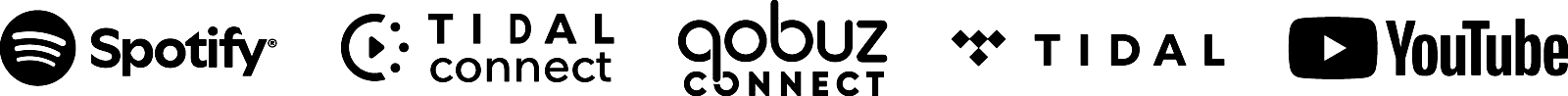 Spotify, TIDAL Connect, Qobuz Connect, TIDAL and YouTube