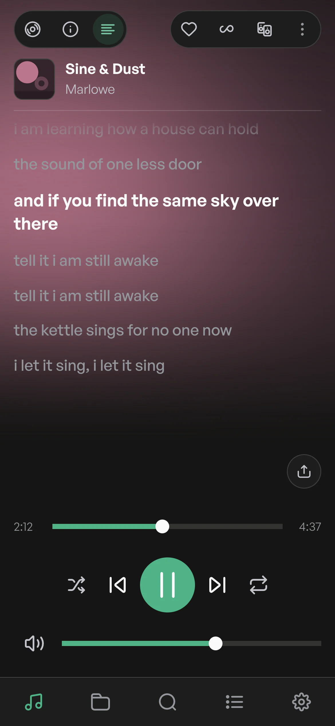 Nova's lyrics view on a phone.