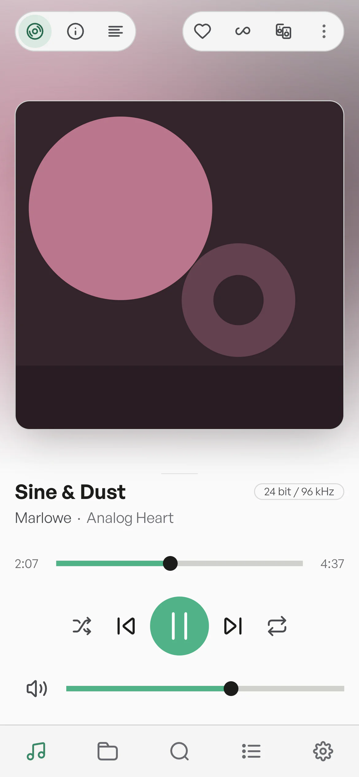 Nova's Now Playing screen in the light theme on a phone.