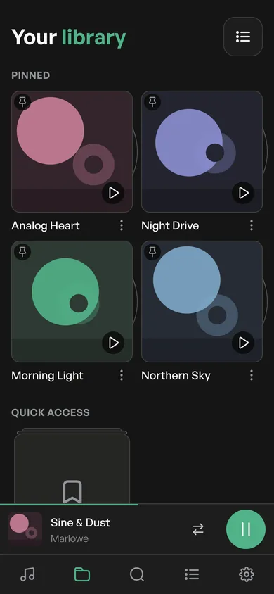 The Volumio app on an iPhone: your library.